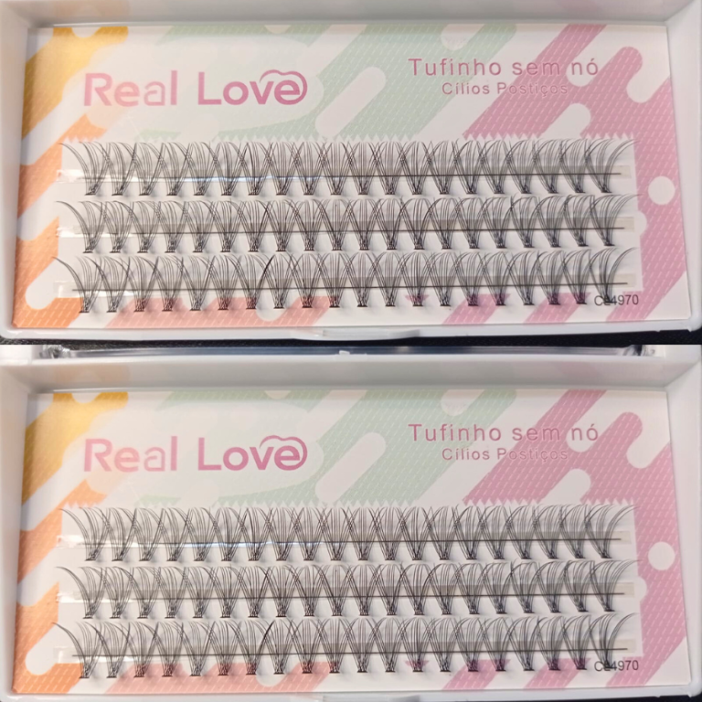 CARTELA DE CÍLIOS TUFINHOS SEM NÓ 12P 12MM 0.10D REAL LOVE BOX COM 10 UN