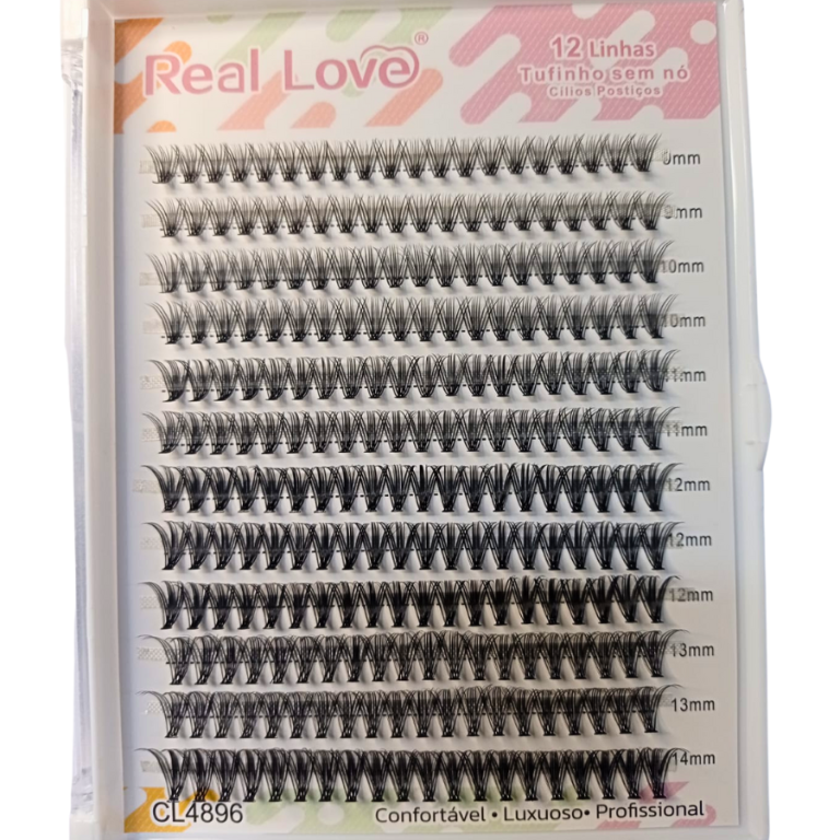 CARTELA DE CÍLIOS TUFINHOS SEM NÓ 30P MIX 9-14MM 0.07D COM 240 TUFOS REAL LOVE