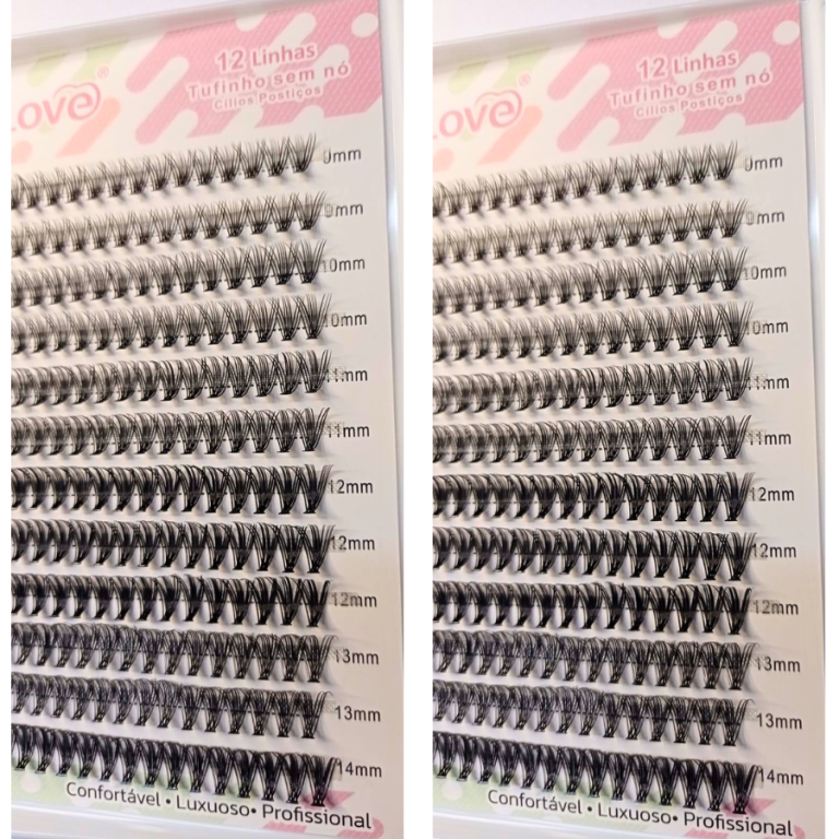 CARTELA DE CÍLIOS TUFINHOS SEM NÓ 30P MIX 9-14MM 0.07D COM 240 TUFOS REAL LOVE