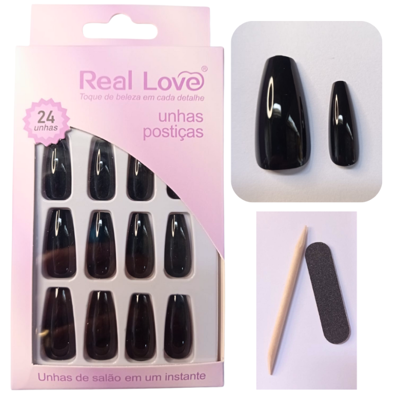 CARTELA DE UNHA POSTIÇA BAILARINA+PALITO E LIXA E25 REAL LOVE COM 24 UN