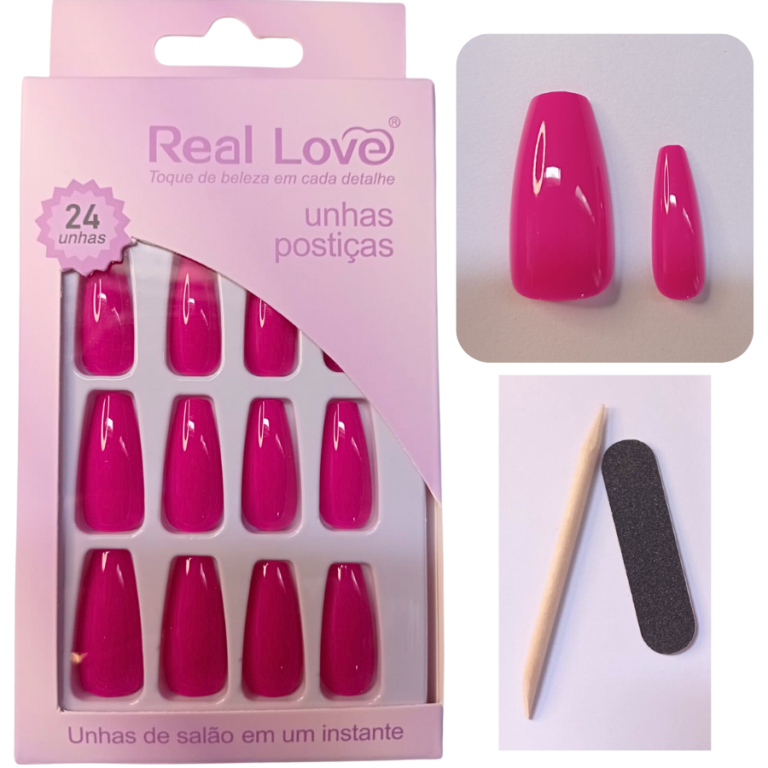 CARTELA DE UNHA POSTIÇA BAILARINA+PALITO E LIXA E125 REAL LOVE COM 24 UN