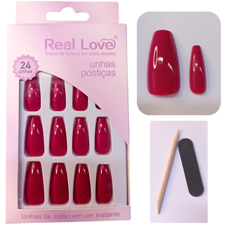 CARTELA DE UNHA POSTIÇA BAILARINA+PALITO E LIXA E1189 REAL LOVE COM 24 UN