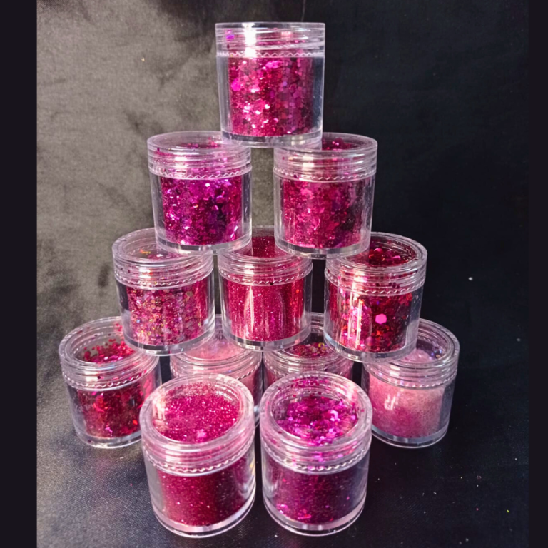 KIT GLITTER E LANTEJOULAS ROSA ESCURO COM 12 POTINHOS