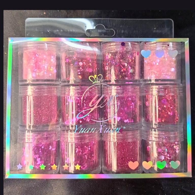 KIT GLITTER E LANTEJOULAS ROSA ESCURO COM 12 POTINHOS