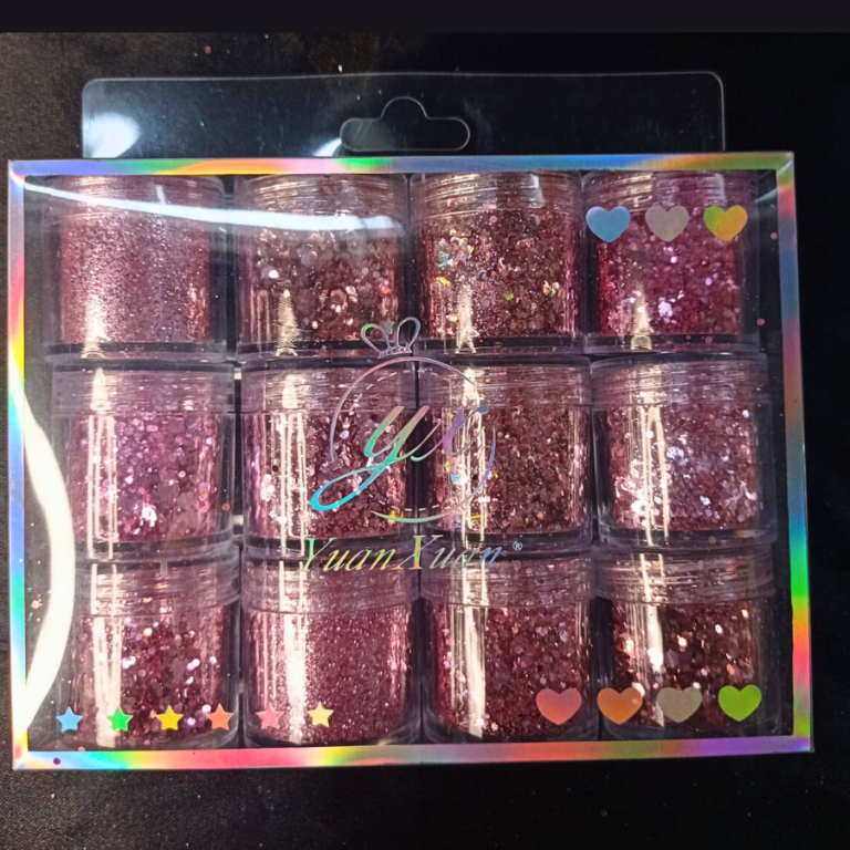 KIT GLITTER E LANTEJOULAS ROSA CLARO COM 12 POTINHOS