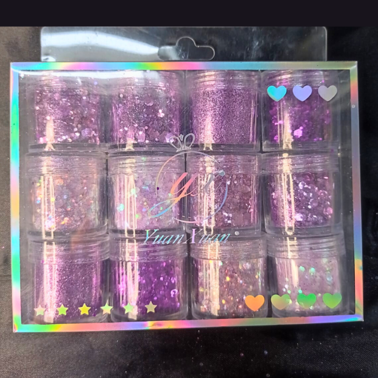 KIT GLITTER E LANTEJOULAS ROXO COM 12 POTINHOS