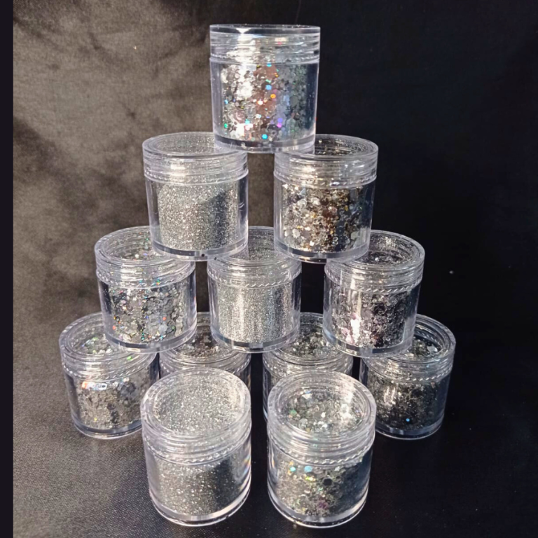 KIT GLITTER E LANTEJOULAS CINZA COM 12 POTINHOS