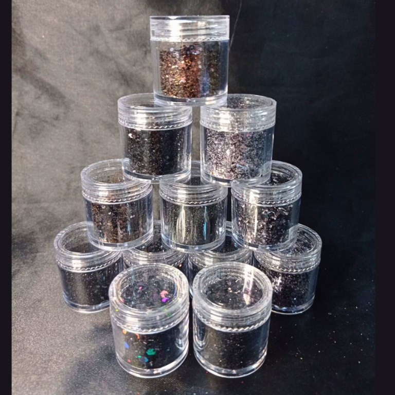 KIT GLITTER E LANTEJOULAS PRETO COM 12 POTINHOS