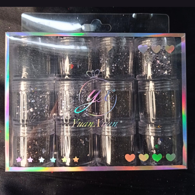 KIT GLITTER E LANTEJOULAS PRETO COM 12 POTINHOS
