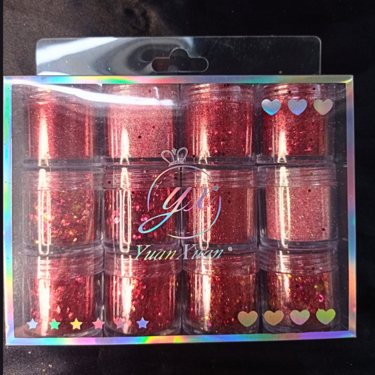 KIT GLITTER E LANTEJOULAS VERMELHO COM 12 POTINHOS