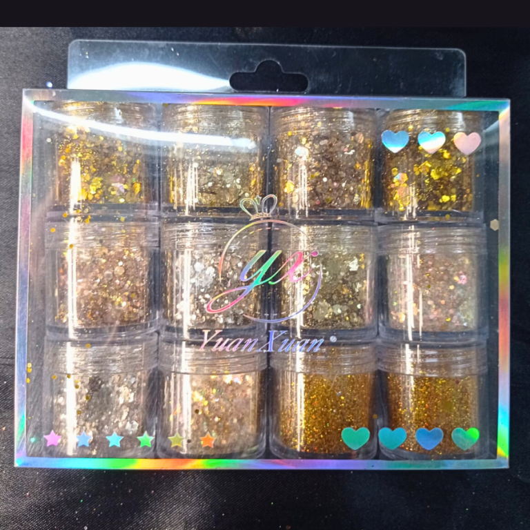KIT GLITTER E LANTEJOULAS DOURADO COM 12 POTINHOS