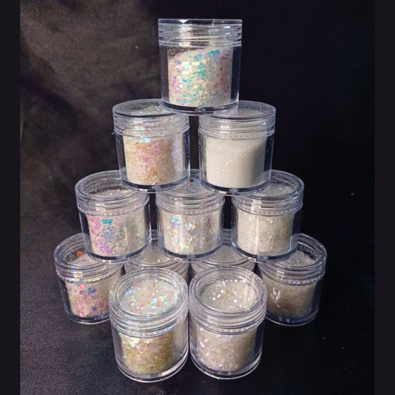 KIT GLITTER E LANTEJOULAS BRANCO COM 12 POTINHOS