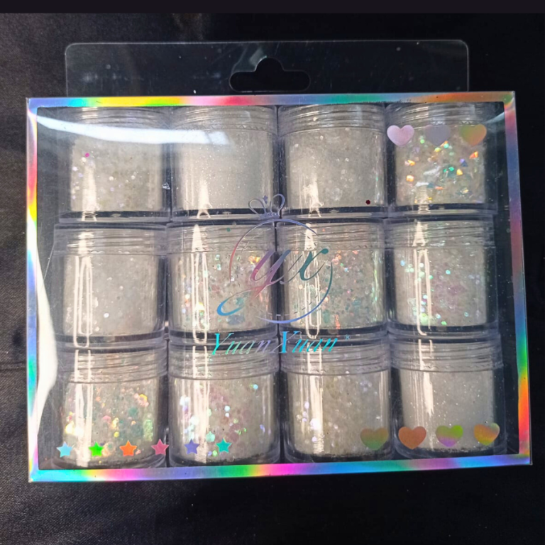 KIT GLITTER E LANTEJOULAS BRANCO COM 12 POTINHOS