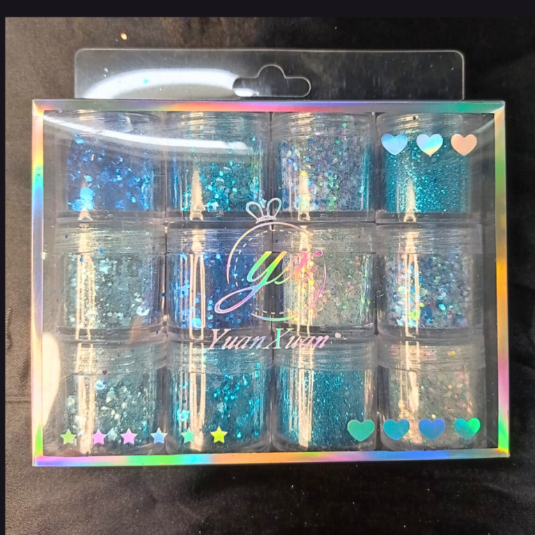 KIT GLITTER E LANTEJOULAS AZUL COM 12 POTINHOS