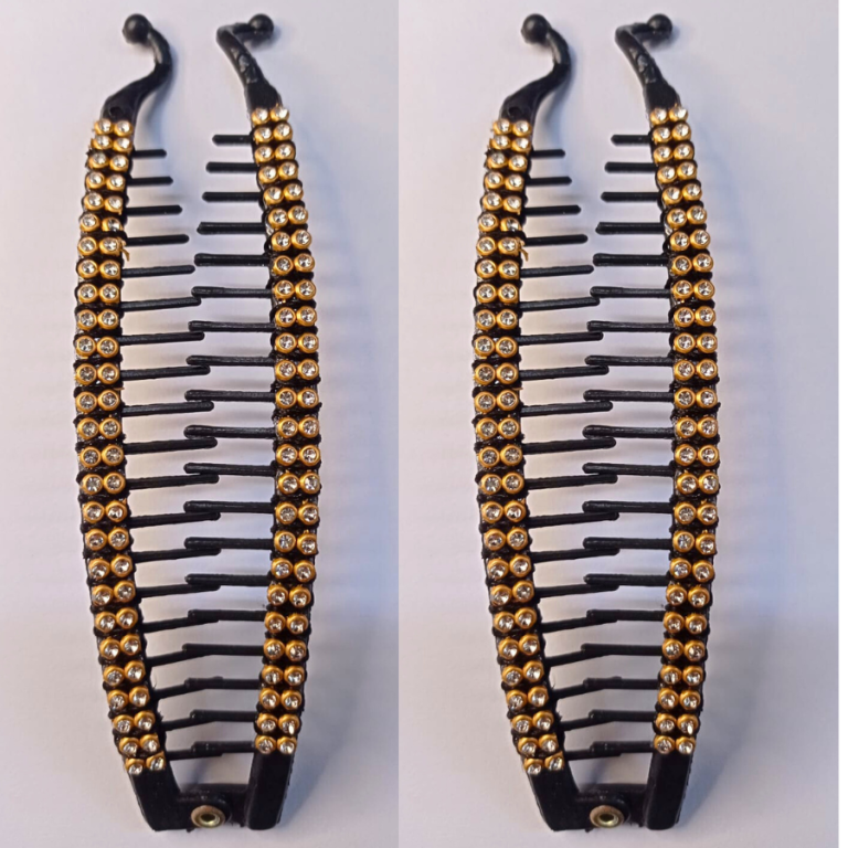 CARTELA 6 PRESILHAS BANANA PEDRINHAS DOURADAS 14CM