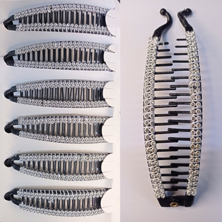 CARTELA 6 PRESILHAS BANANA COM PEDRINHAS BRANCAS 14CM