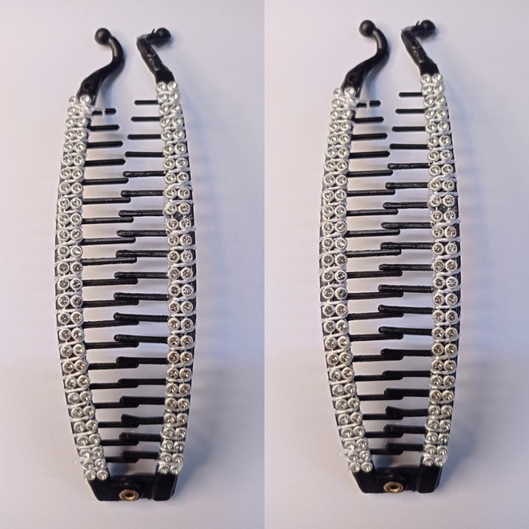 CARTELA 6 PRESILHAS BANANA COM PEDRINHAS BRANCAS 14CM