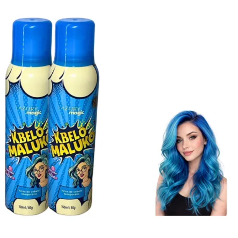 TINTA SPRAY TEMPORÁRIA KBELO MALUKO AZUL NEON LAZURY MAGIC 150 ML