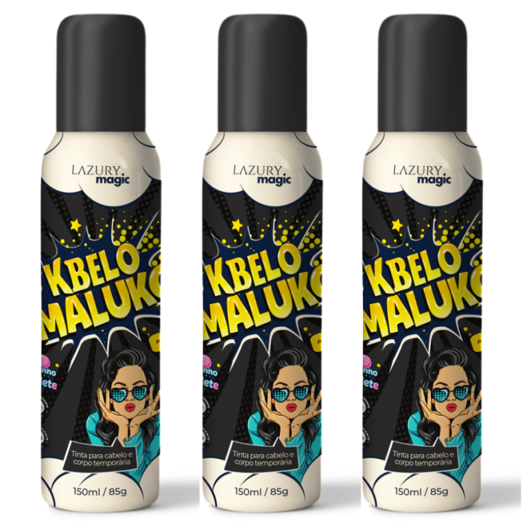 TINTA SPRAY TEMPORÁRIA KBELO MALUKO PRETO NEON LAZURY MAGIC 150 ML