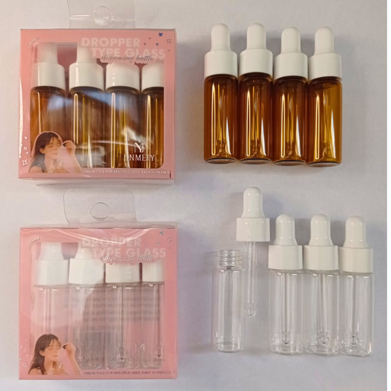 KIT COM 4 FRASCOS DE VIDRO CONTA GOTA 5ML