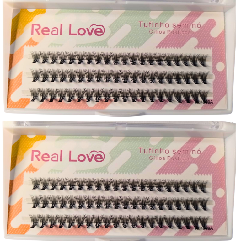 CARTELA DE CÍLIOS TUFINHOS SEM NÓ 20P 8MM 0.10D REAL LOVE BOX COM 10 UN