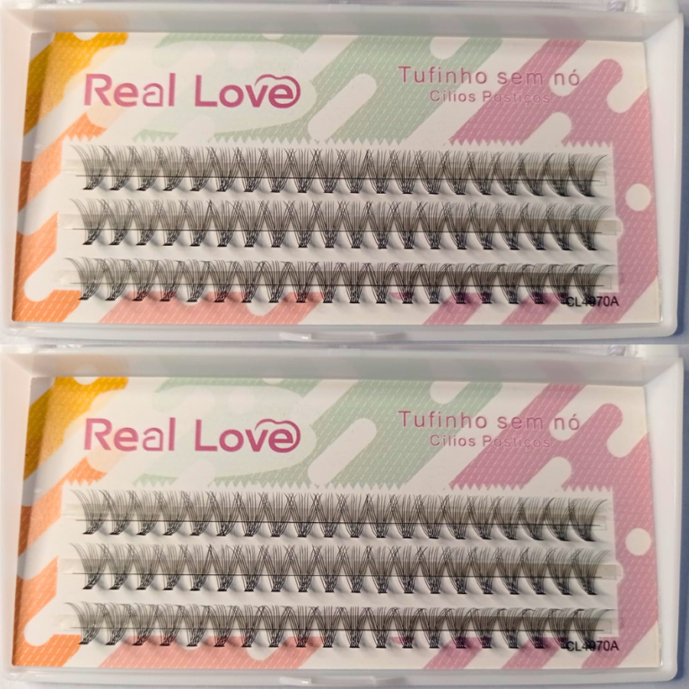 CARTELA DE CÍLIOS TUFINHOS SEM NÓ 12P 10MM 0.10D REAL LOVE BOX COM 10 UN
