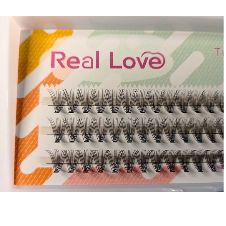 CARTELA DE CÍLIOS TUFINHOS SEM NÓ 12P 10MM 0.10D REAL LOVE BOX COM 10 UN
