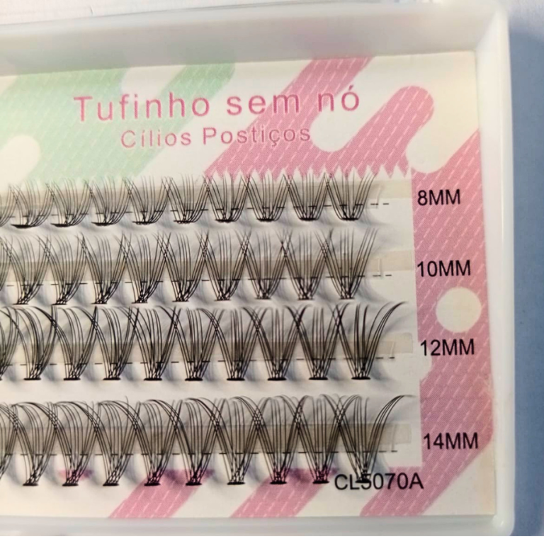 CARTELA DE CÍLIOS TUFINHOS SEM NÓ 12P MIX 8 AO 14 MM 0.10D REAL LOVE BOX COM 10 UN