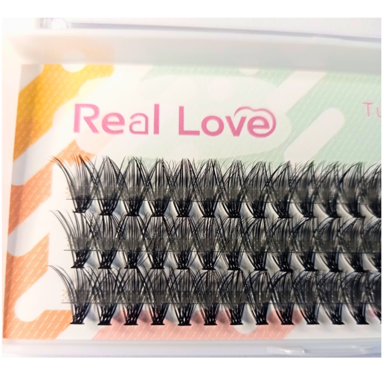 CARTELA DE CÍLIOS TUFINHOS SEM NÓ 40P 13MM 0.07D  REAL LOVE BOX COM 10 UN