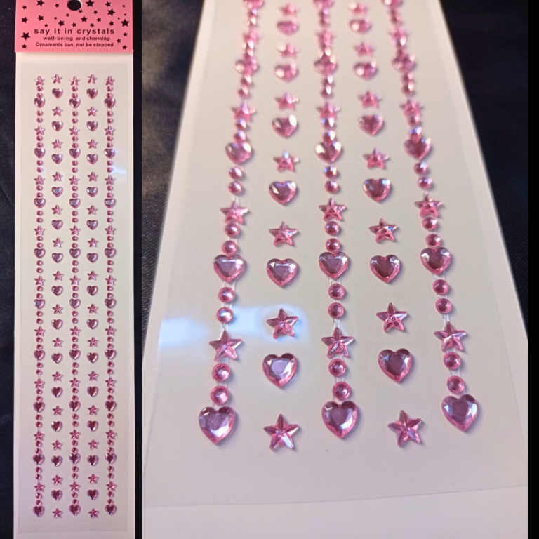 CARTELA DE STRASS AUTO ADESIVO ROSA CORAÇÃO