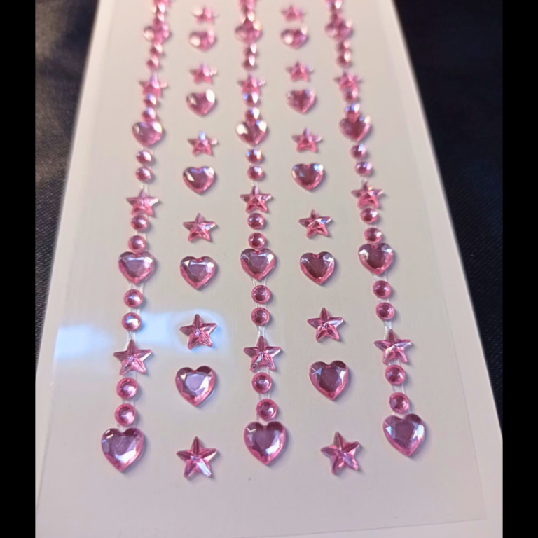 CARTELA DE STRASS AUTO ADESIVO ROSA CORAÇÃO