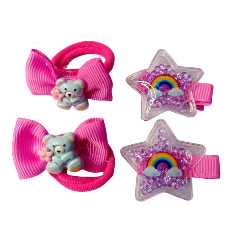 KIT INFANTIL 2 PRESILHAS,2 BUCHINHAS ARCO ÍRIS