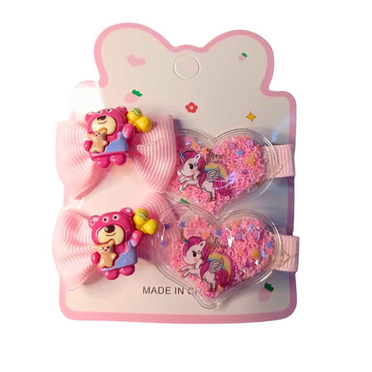 KIT INFANTIL 2 PRESILHAS,2 BUCHINHAS UNICÓRNIO