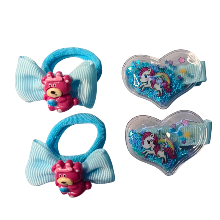 KIT INFANTIL 2 PRESILHAS,2 BUCHINHAS UNICÓRNIO