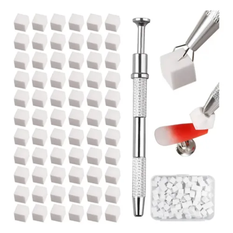 KIT MINI ESPONJA COM PEGADOR METÁLICO PARA NAIL ARTE