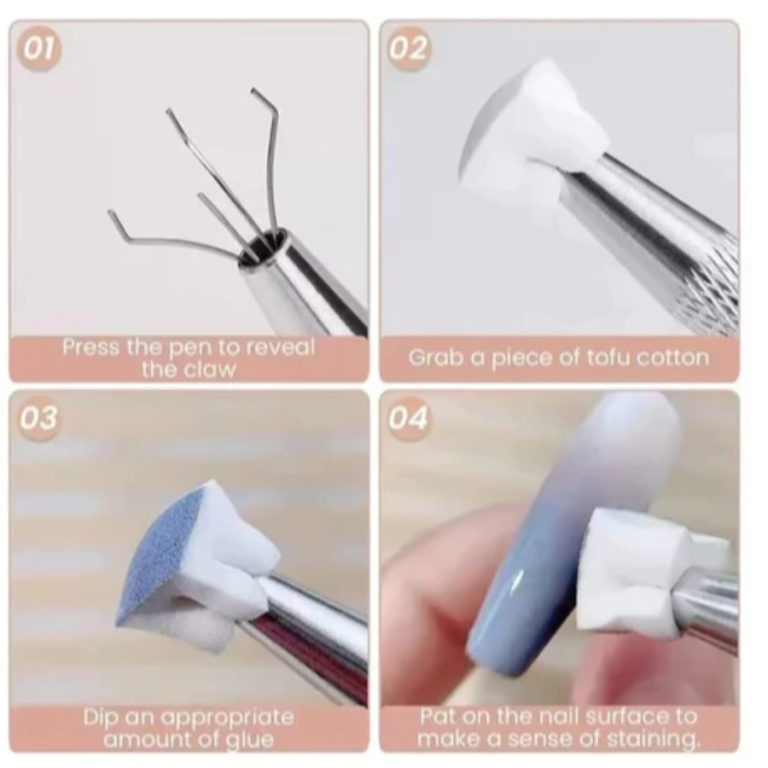 KIT MINI ESPONJA COM PEGADOR METÁLICO PARA NAIL ARTE