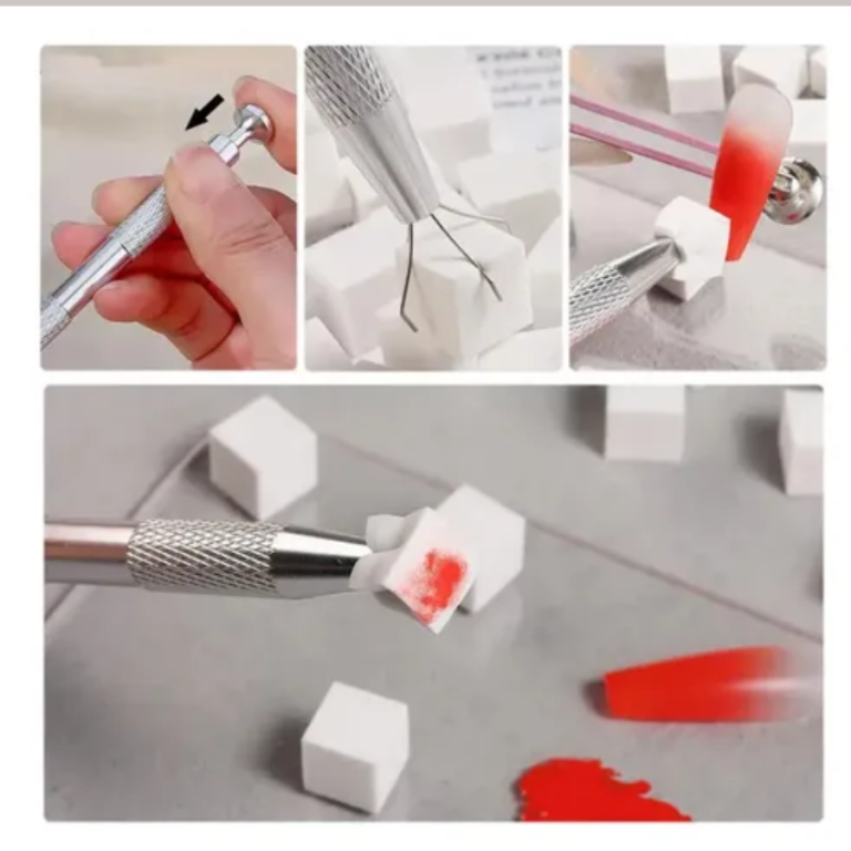 KIT MINI ESPONJA COM PEGADOR METÁLICO PARA NAIL ARTE