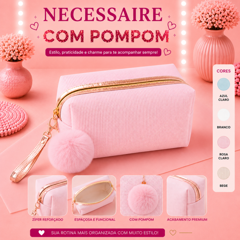 BOLSA NECESSAIRE TEXTURA COM POMPOM 22 X 11 CM