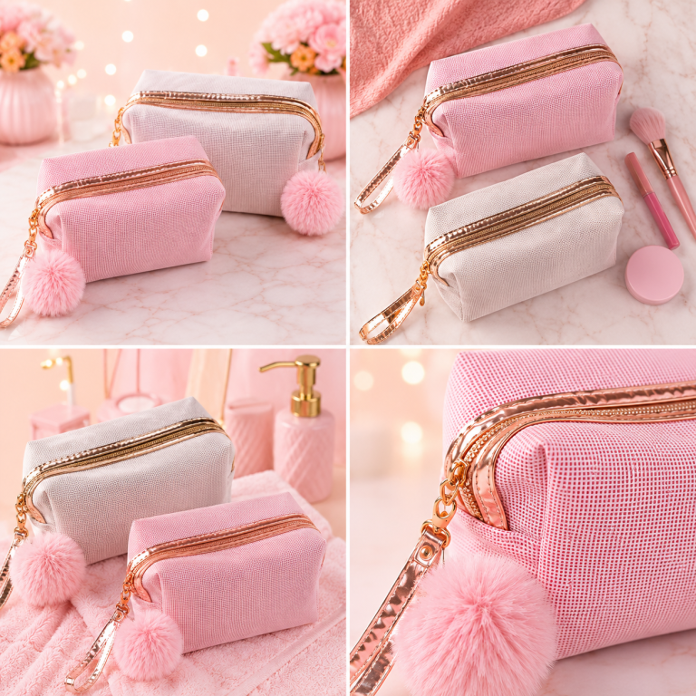 BOLSA NECESSAIRE TEXTURA COM POMPOM 22 X 11 CM