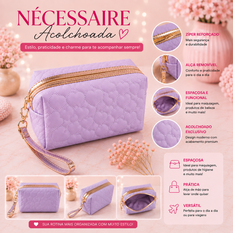 BOLSA NECESSAIRE ESTAMPA CORAÇÃO 22 X 11 CM