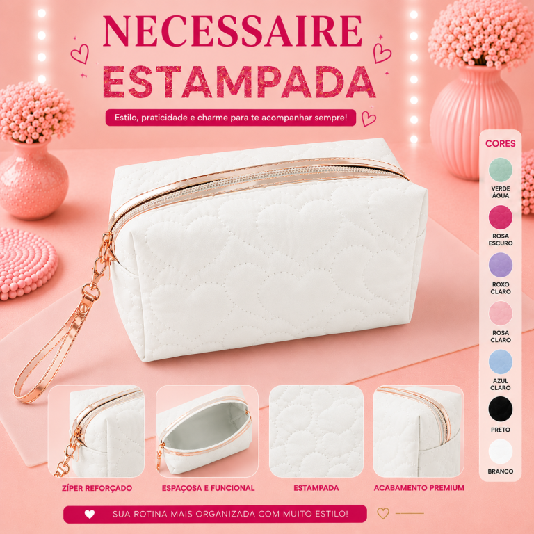 BOLSA NECESSAIRE ESTAMPA CORAÇÃO 22 X 11 CM