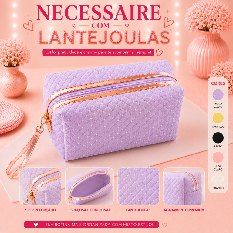 BOLSA NECESSAIRE  COM LANTEJOULA 22 X 11 CM
