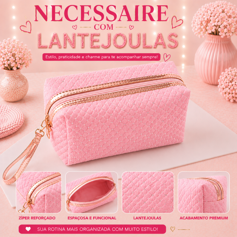 BOLSA NECESSAIRE  COM LANTEJOULA 22 X 11 CM