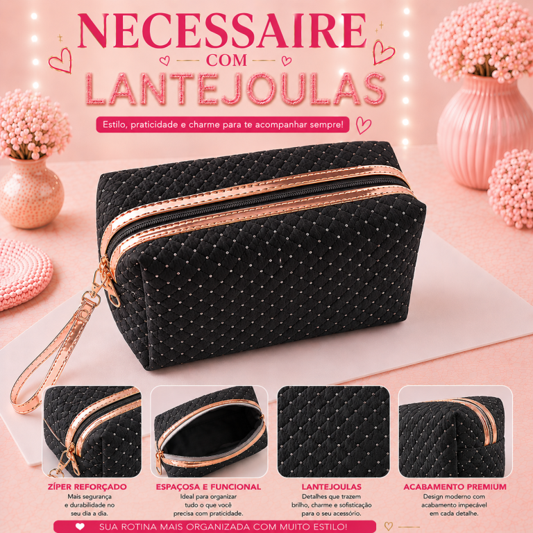 BOLSA NECESSAIRE  COM LANTEJOULA 22 X 11 CM