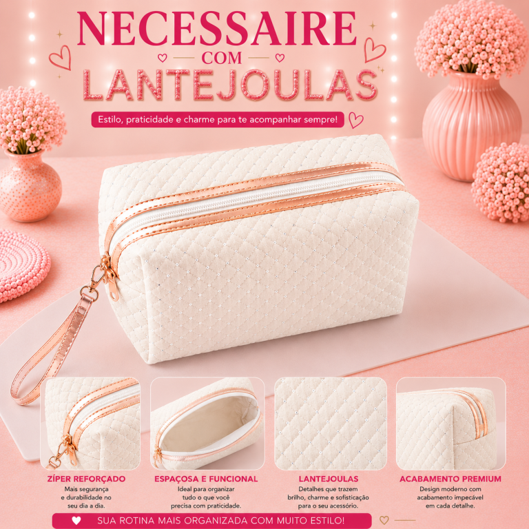 BOLSA NECESSAIRE  COM LANTEJOULA 22 X 11 CM