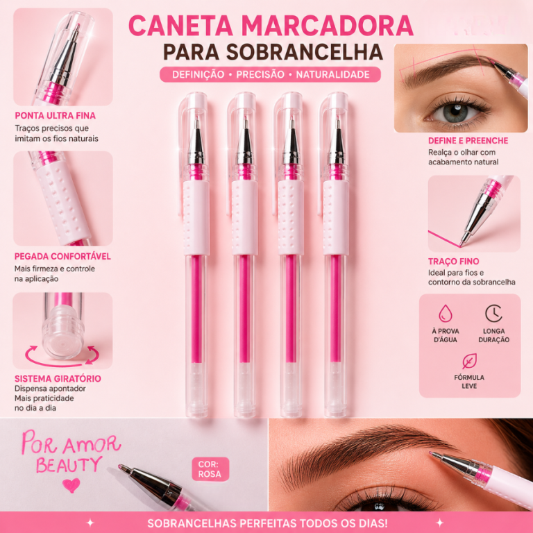 CANETA GEL ROSA MARCAÇÃO DE SOBRANCELHAS