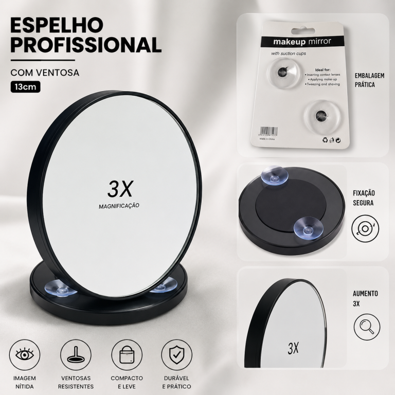 ESPELHO REDONDO AUMENTO 3X COM VENTOSA 13 CM