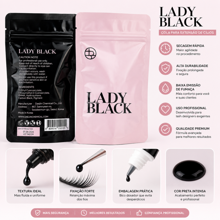 COLA DE CÍLIOS FIO A FIO PROFISSIONAL LADY BLACK 5 ML