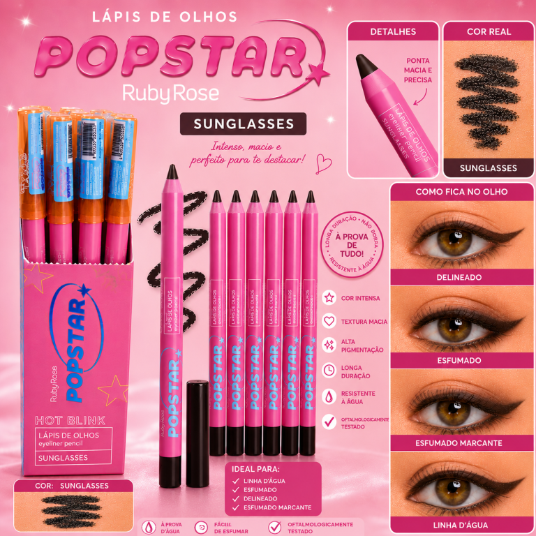 LÁPIS DE OLHO PRETO POP STAR RUBY ROSE BOX COM 12 UN