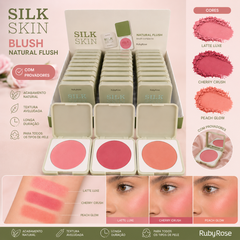 BLUSH COMPACTO SILK SKIN RUBY ROSE 6,5G BOX COM 24 UN